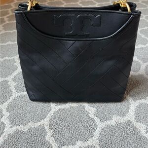 Tory Burch Black Leather Shoulder Bag with Gold Hardware